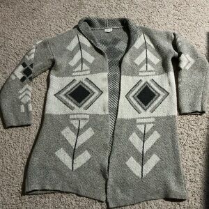 Debut Cozy Western Geometric Open Front Cardigan XS Boho Eclectic Grandpa